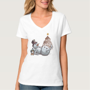 T-shirt Bonhomme de neige ivre avec une bouteille de whisk