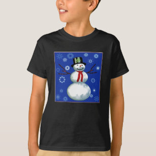 T-shirt bonhomme de neige joyeux dans le chapeau supérieur