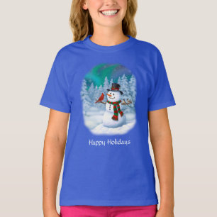 T-shirt Bonhomme de neige joyeux de Noël & Oiseaux Scène h
