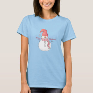 T-shirt Bonhomme de neige joyeux Noël sur fond bleu