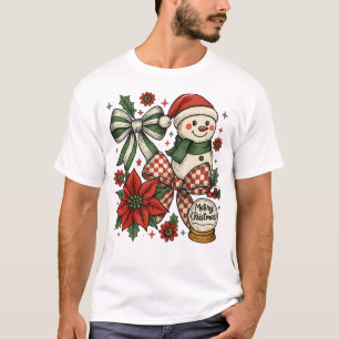 T-shirt Bonhomme de neige Noël vintage Coquette Nœud Poins