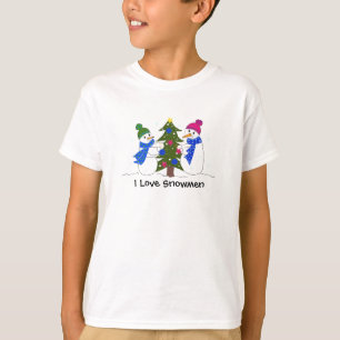 T-shirt Bonhommes de neige décorant un arbre