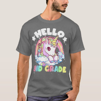 T-shirt Bonjour 2e année 2e Unicorn mignonne fille enfant