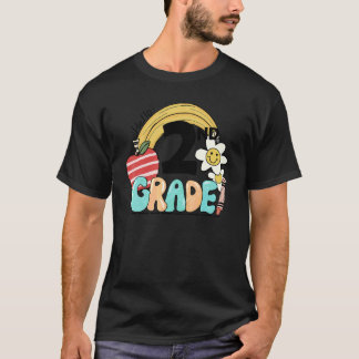 T-shirt Bonjour 2e année Groovy Rainbow Retour à l'école E