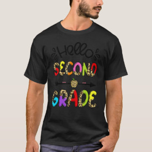 T-shirt Bonjour 2e année Leopard Apple Enseignant de 2e an