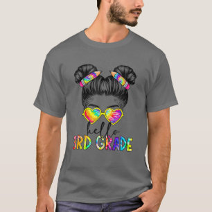 T-shirt Bonjour 3E 3E Année Messy Bun Retour À La Cravate 