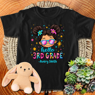 T-Shirt Bonjour 3e année Messy Hair Bun Girl Retour à l'éc