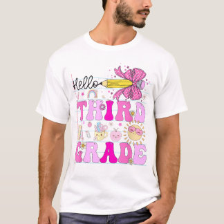 T-shirt Bonjour 3E Année Retour À L'École Coquette Crayon 