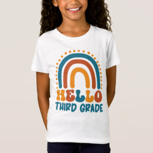 T-Shirt Bonjour 3e catégorie style rétro boho arc-en-ciel