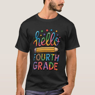 T-shirt Bonjour 4e année Léopard Crayon Drôle de retour 