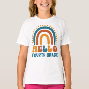 T-shirt Bonjour 4e année style rétro boho arc-en-ciel