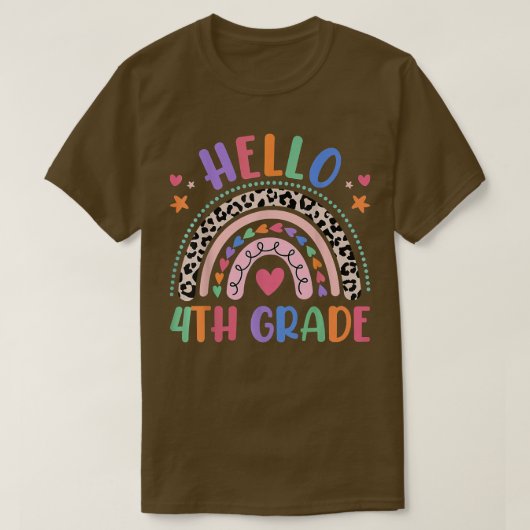 T-shirt Bonjour 4e grade Leopard Boho Rainbow 1er Jour de (Design devant)