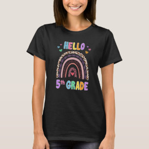 T-shirt Bonjour 5e année Leopard Rainbow Teacher Girls Bac