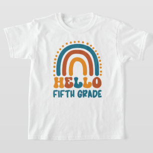T-shirt Bonjour 5e année style rétro boho arc-en-ciel
