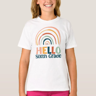 T-shirt Bonjour 6e année boho école arc-en-ciel décontract