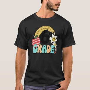 T-shirt Bonjour 6e année Groovy Rainbow Retour à l'école E
