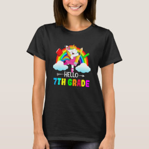 T-shirt Bonjour 7e Année Unicorne Retour À L'École Filles