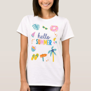 T-shirt Bonjour Amusement de Plage d'Été Design Rétro