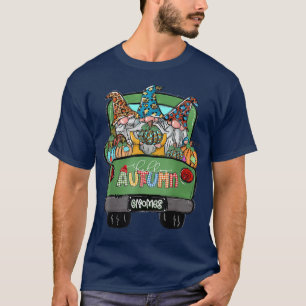 T-shirt Bonjour Automne Camion Gnomes Citrouille Leaves Au