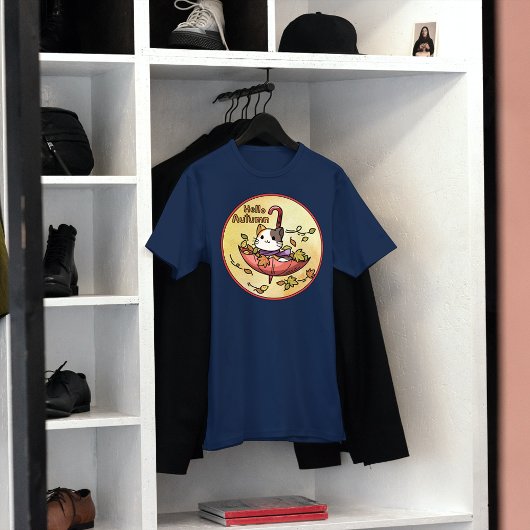T-shirt Bonjour Automne, Chat mignon assis dans un paraplu
