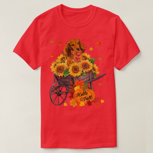 T-shirt Bonjour Automne Dachshund Chien Dans Sunflower Feu (Design devant)