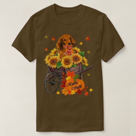 T-shirt Bonjour Automne Dachshund Chien Dans Sunflower Feu (Design devant)
