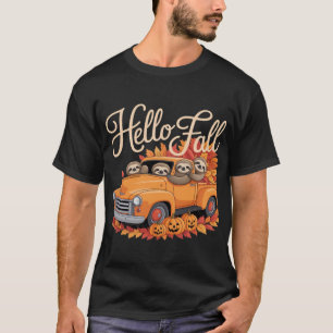 T-shirt Bonjour automne drôle de paresseux Halloween pumki