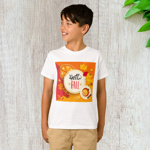 T-shirt Bonjour automne Feuilles d'automne et Citrouille t