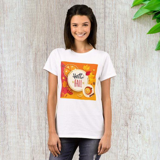 T-shirt Bonjour automne Feuilles d'automne et Citrouille t