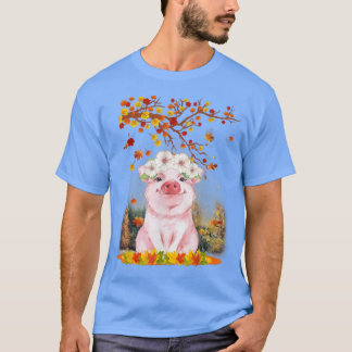 T-shirt Bonjour Automne Maple Pig Leaf Fall mignon Pigs Lo