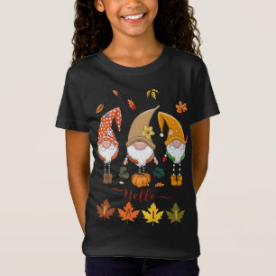 T-Shirt Bonjour Automne mignonne Gnomes Citrouille Feuille