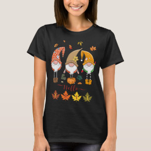 T-shirt Bonjour Automne mignonne Gnomes Citrouille Feuille