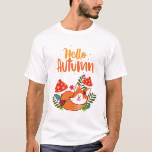 T-shirt Bonjour Automne Renard Mignon Automne Saison D'aut