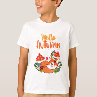 T-shirt Bonjour Automne Renard Mignon Automne Saison D'aut