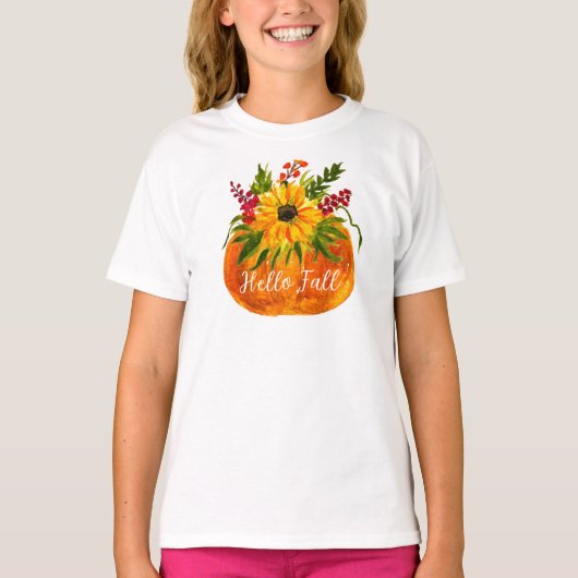 T-shirt Bonjour Automne Sunflower Citrouille Automne Rusti (Devant)