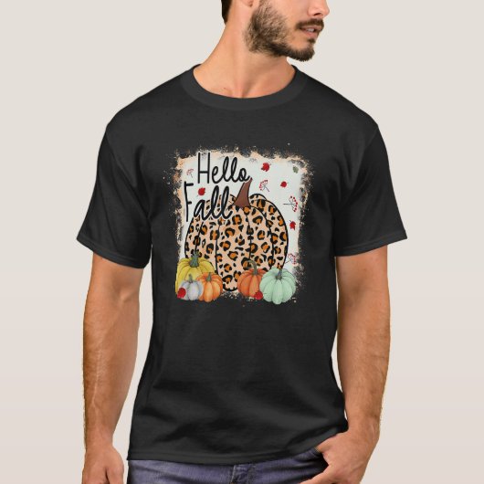 T-shirt Bonjour Automne Thème Cheetah Citrouille Leopard T (Devant)
