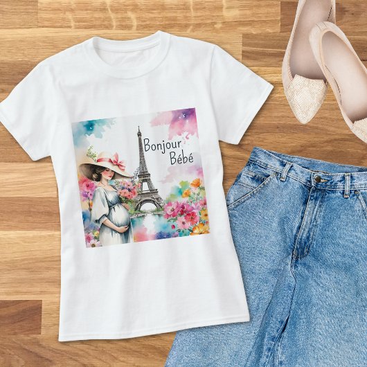 T-shirt Bonjour Bebe Floral Tour Eiffel Paris Maman
