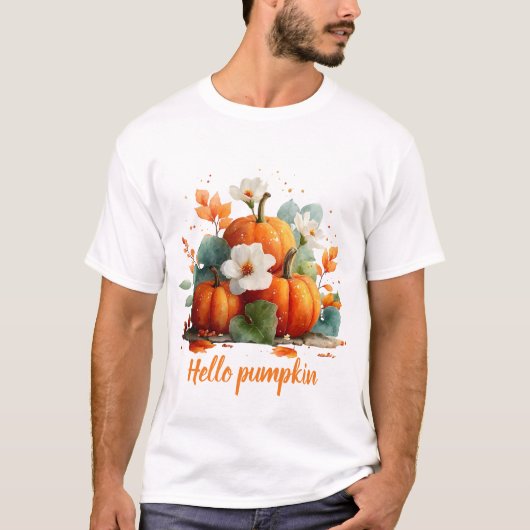 T-shirt Bonjour Citrouille Automne Floral Design (Devant)