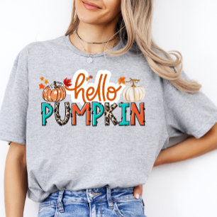 T-shirt Bonjour Citrouille Chemise Halloween Automne Tee F