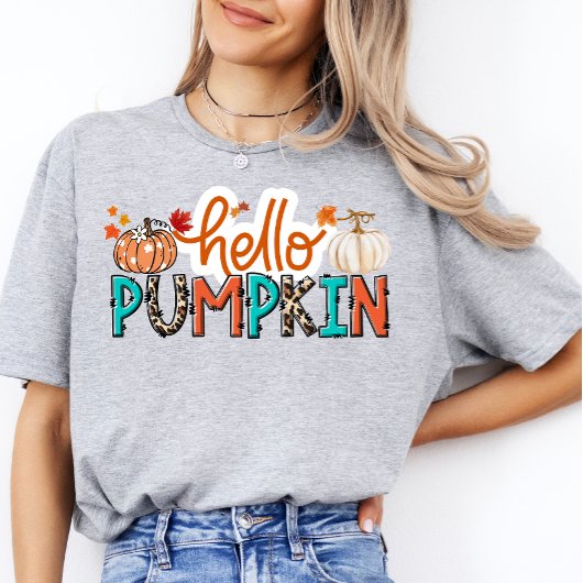 T-shirt Bonjour Citrouille Chemise Halloween Automne Tee F