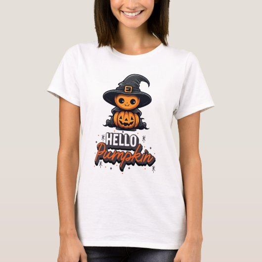 T-shirt Bonjour Citrouille mignon Halloween (Devant)