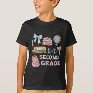 T-shirt Bonjour Deuxième Année Coquette Nœud Retour À L'éc