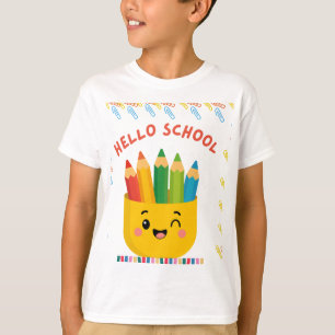 T-shirt Bonjour École : Parcours d'apprentissage coloré.