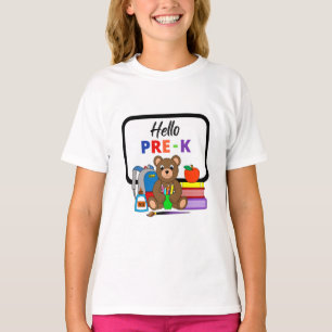 T-Shirt Bonjour École Pré-Maternelle Ours Fille