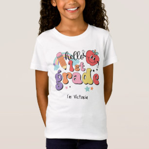 T-Shirt Bonjour école primaire colorée de première année B