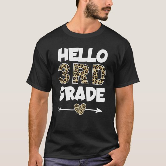 T-shirt Bonjour Empreinte de léopard de 3e année Enseignan (Devant)