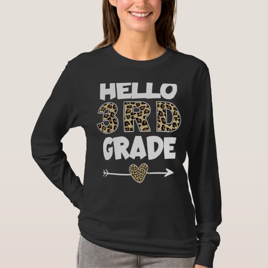 T-shirt Bonjour Empreinte de léopard de 3e année Enseignan (Devant)