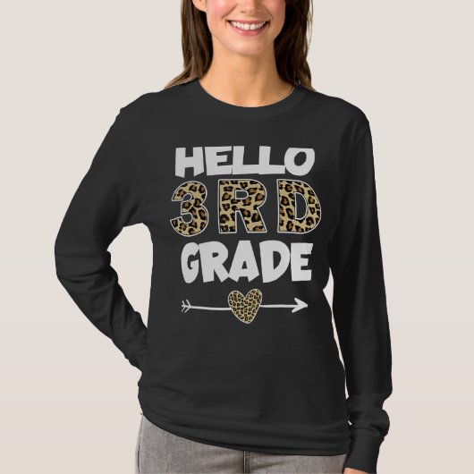 T-shirt Bonjour Empreinte de léopard de 3e année Enseignan (Devant)