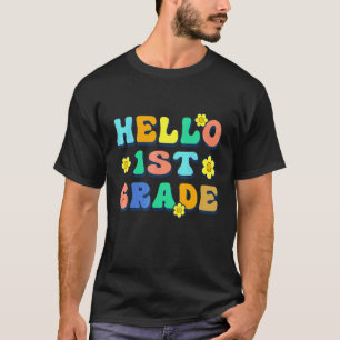 T-shirt Bonjour enseignant de 1re année Groovy Vintage Ret