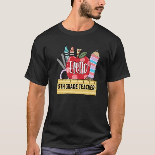 T-shirt Bonjour Enseignant de 5e année Enseignant Apple (Devant)